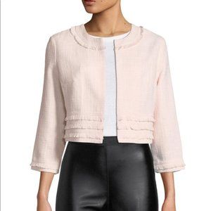 Karl Lagerfeld Pink Tweed Fringe Cropped Jacket XL